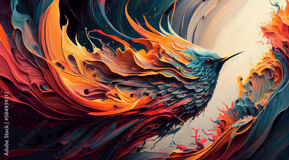 Poster multi colored abstract background with vibrant flying feathers generated by ai