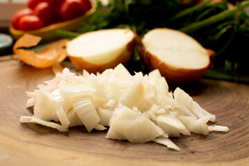 Obraz na płótnie Canvas Close-Up of Freshly Chopped Onion