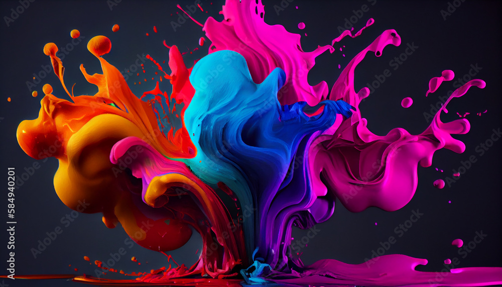 Poster abstract paint ink backdrop with multi colored wave motion generated by ai