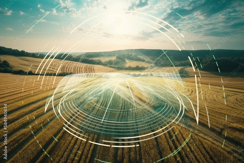Poster a field with a circle of lines in the middle of it countryside wheat fields environmental art supply