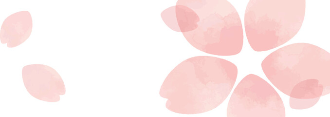 水彩風桜の花と花びらのイラストの背景素材　横長