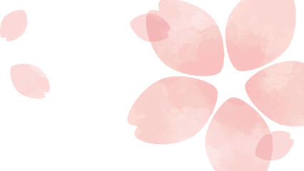 水彩風桜の花と花びらのイラストの背景素材　横長　16:9