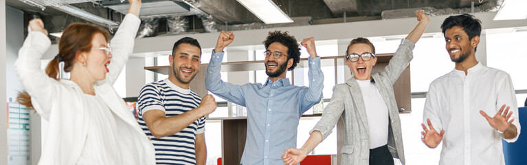 Diverse group of colleagues enjoying working together in an office. Teamwork concept