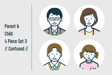 困惑している親子の4点セットno.3