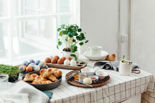 Easter decor in cozy countryside kitchen.