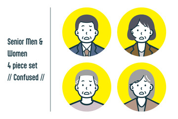 困惑しているシニア男女の4点セットno.1