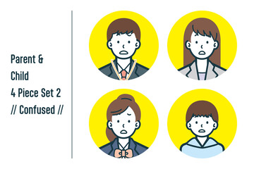 困惑している親子の4点セットno.2