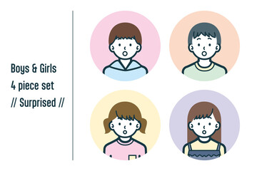 びっくりしている男の子＆女の子の4点セットno.1