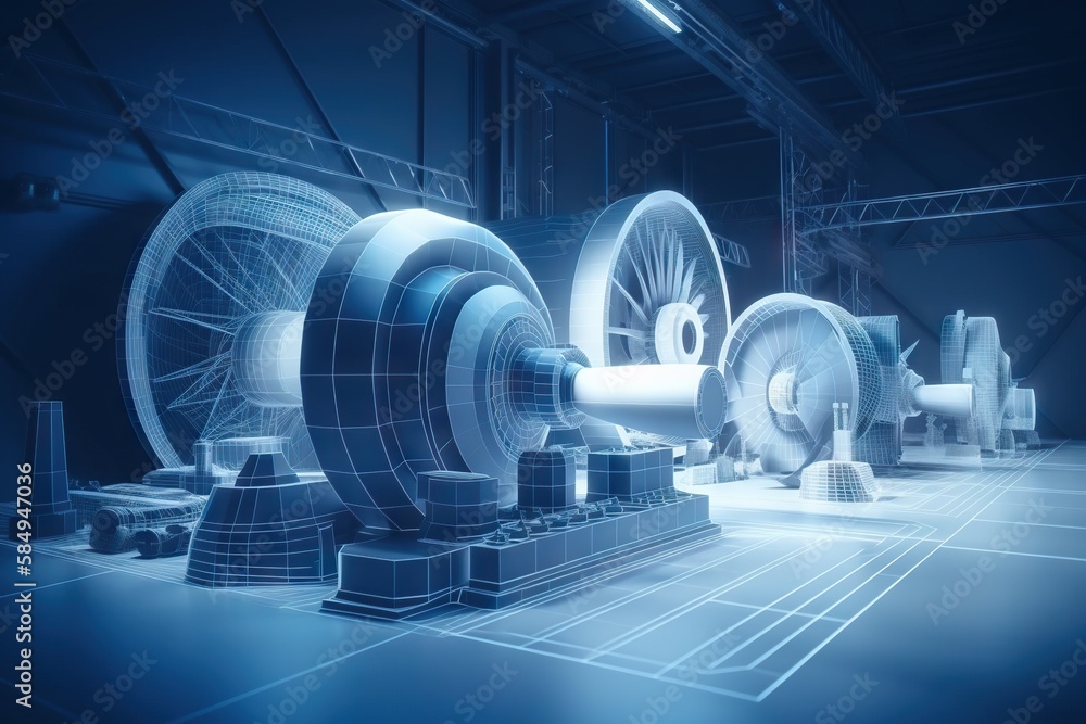Poster a large machine room with a lot of machines in it's center factory constructivism manufacturing plan