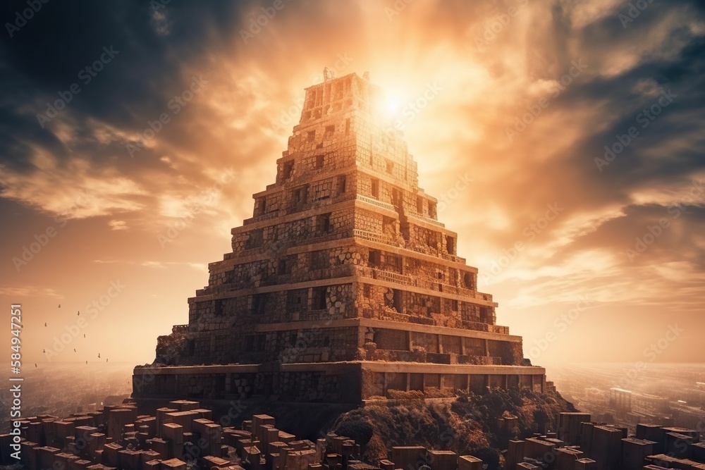 Aufkleber a very tall tower with a sky background and clouds above it temple conceptual art cost engineering g