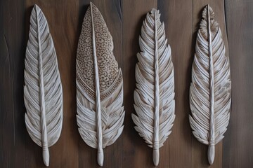 feather wall hanging decor. Modern boho, scandinavian, and simple details. eco design interior. Generative AI