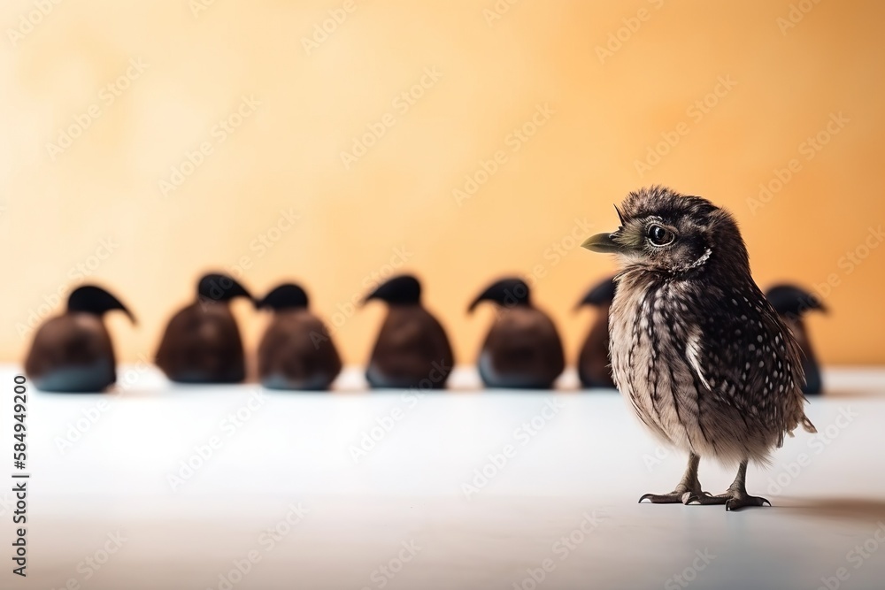 Poster A Small Bird Standing In Front Of A Group Of Ducks On A Table Workshop Wildlife Photography Diversity And Inclusion Generative AI 