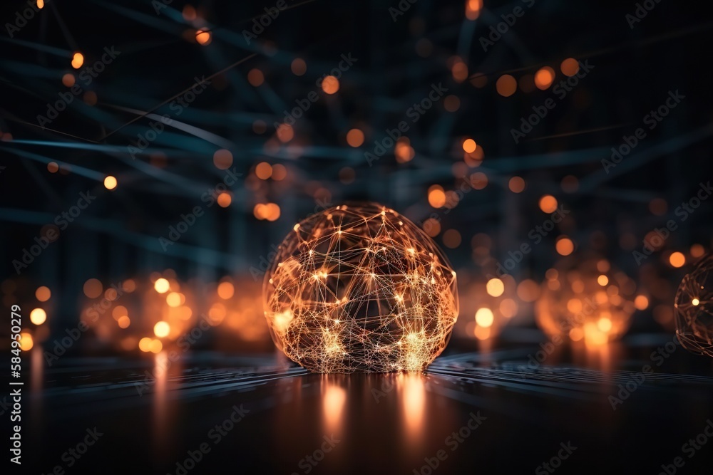 Poster a sphere with many lights around it in the dark room with a black background workshop video art supp