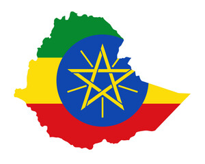 Ethiopia flag on map on transparent  background - obrazy, fototapety, plakaty
