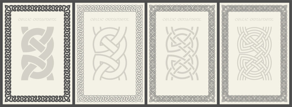 Celtic knot braided frame border ornaments set. Rectange size.