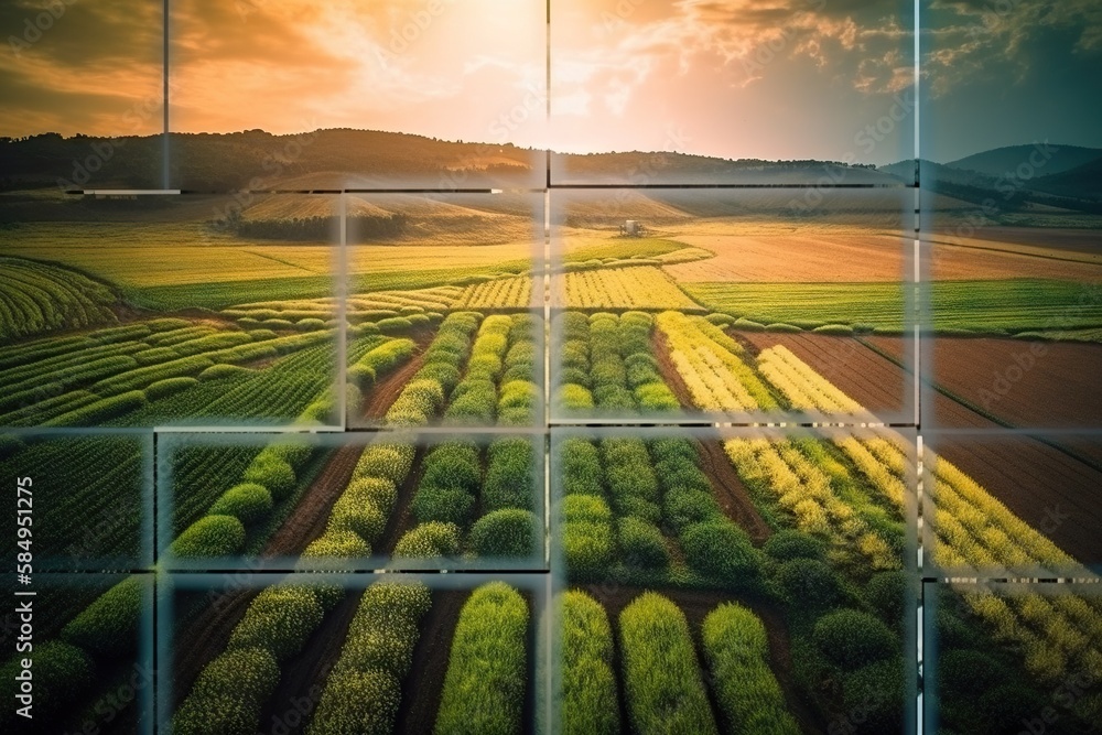 Poster a field with a lot of trees and a sky background with clouds countryside wheat fields panoramic gene