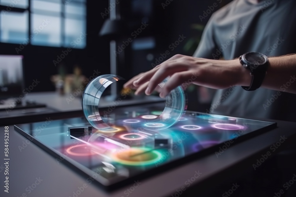 Aufkleber a person playing a game on a tablet with a watch on it science museum kinetic art consumer electroni