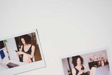 Polaroids bunch of woman using phone