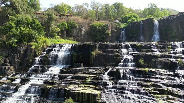 Drone footage above Pongour waterfalls in Lam Dong province, south Vietnam. Wonderful site in the heart of green vegetation a place not to be missed !