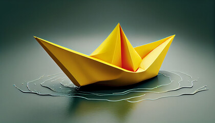Nautical vessel sailing on blue waves origami paper boat generated by AI