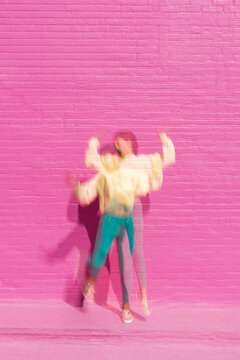 Jumping double exposure with copy space