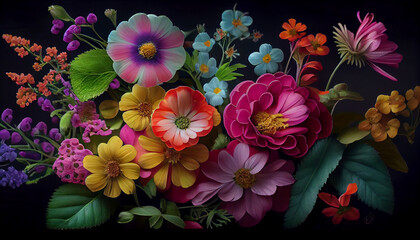 Fototapeta na wymiar Nature bouquets multi colored vibrant botanical arrangements generated by AI