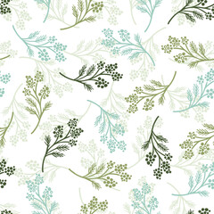Fototapeta premium Sweet Green Floral Herb Branch Vector Seamless Pattern