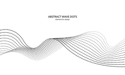 Abstract wave dotted element for design. Stylized line with dot on art background. Waves range with lines dots. Digital frequency track equalizer. Curved smooth wavy string. Vector illustration.