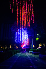 Christmas lights in the city streets. University of Santo Tomas, Manila, Philippines
