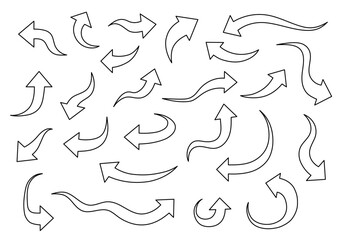 曲線の矢印アイコンセット モノクロ線画