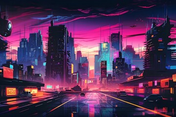 Beautiful Cyberpunk Cityscape, Glitchy Animation  style | Cyberpunk Wallpaper/Background |
