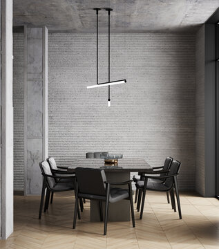 Room interior in industrial style, concrete walls and columns
