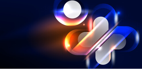 Abstract background glowing neon light geometric shapes. Space cosmic or magic energy vector wallpaper For Wallpaper, Banner, Background, Card, Book Illustration, landing page