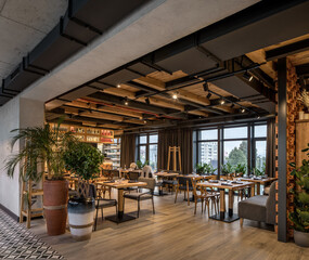 Modern family restaurant with rabbit themed decoration