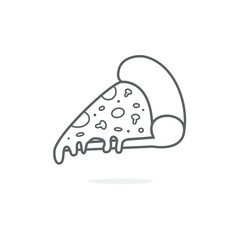 Pizza slice line single icon isolated on white background. Vector illustration of pizza. It can be used for presentations, digital products, print designs, logos, signs, symbols and more.