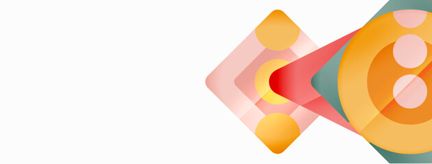 Obraz premium Trendy minimal geometric abstract background. Triangles, squares and circles bright colors backdrop. Vector Illustration For Wallpaper, Banner, Background, Card, Book Illustration, landing page