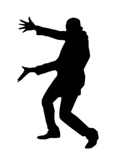 silhouette of man presenting with pose, funny gesture. tada. vector illustration.