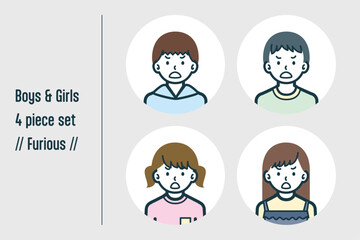 激怒している男の子＆女の子の4点セットno.1
