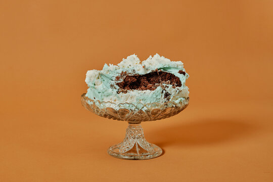 cake stand with the remains of a cake
