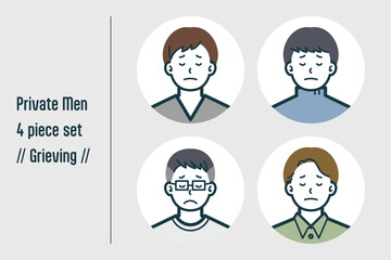 悲しんでいる私服の男性の4点セットno.1