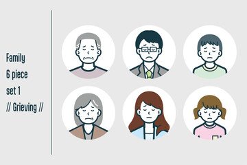 悲しんでいる3世代の家族の6点セットno.1