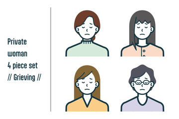 悲しんでいる私服の女性の4点セットno.1