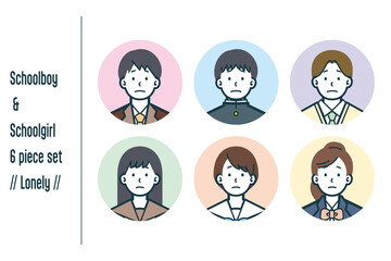 寂しそうな男女の学生の6点セットno.1