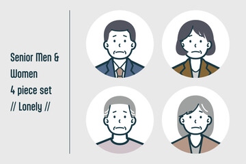 寂しそうなシニア男女の4点セットno.1