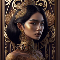 indonesia, indonesian beauty, beautiful, mesmerizing, flawless, exotic, portrait, lady, woman, ornaments, batak, toraja, balinese, ethnic, tribe, ai generative