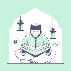 islamic muslim boy reading quran