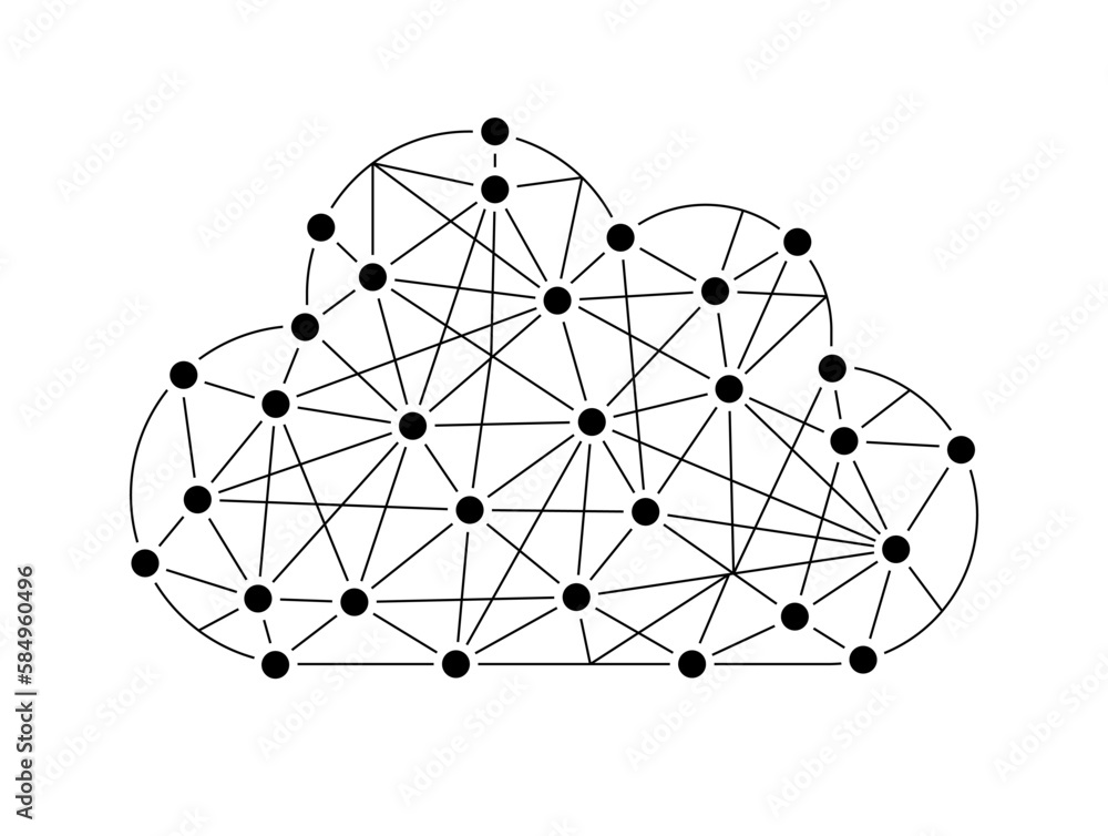 Poster Cloud polygon network icon design vector. Big data server system symbol.