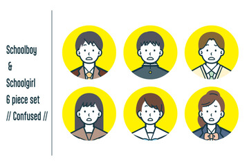 困惑している男女の学生の6点セットno.1