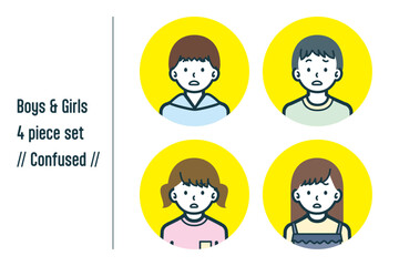 困惑している男の子＆女の子の4点セットno.1