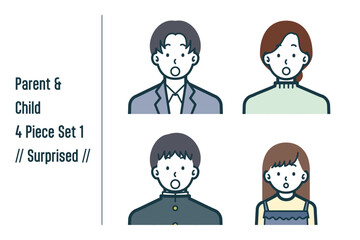 びっくりしている親子の4点セットno.1